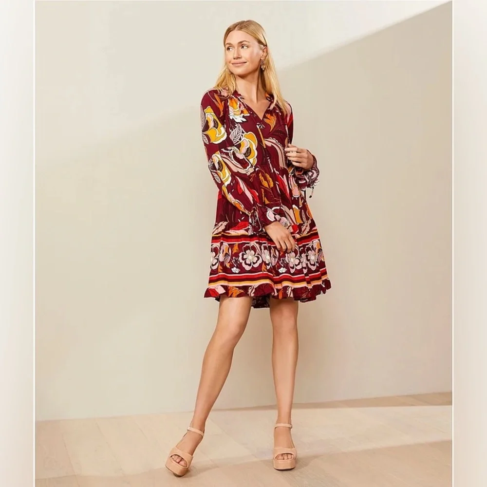 NWT Gibson Latimer Burgundy Floral Midi Dress - Picture 1 of 10